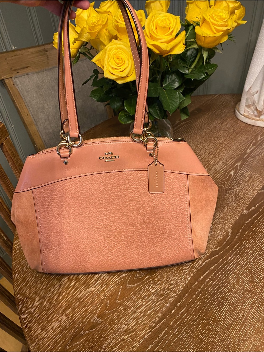 Coach Peach Pink Pebble Leather Shoulder Bag